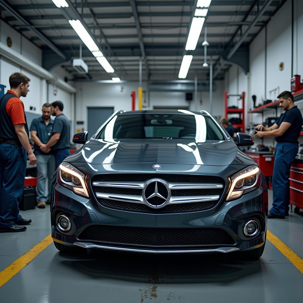 Car Undergoing Service at a Repair Shop