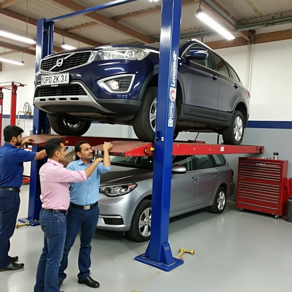 Car Undergoing Service in a Chennai Workshop