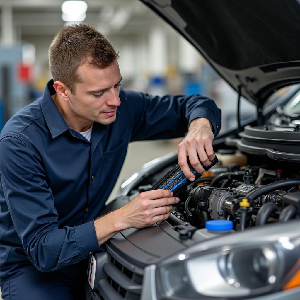 Mechanic Inspecting a Car's Cooling System