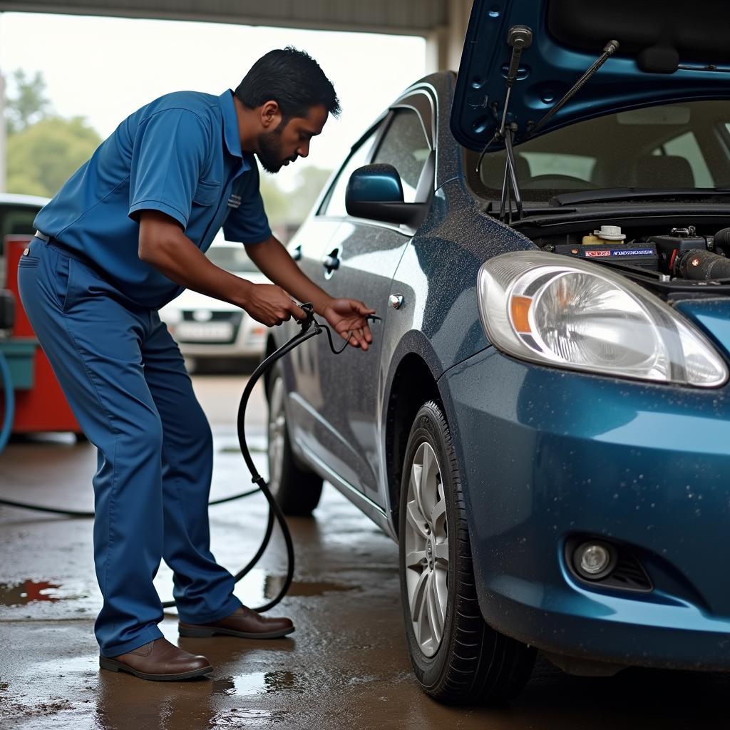 Mechanic performing car water service in Thoothukudi