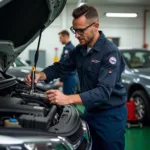 Certified Car AC Technician at Work