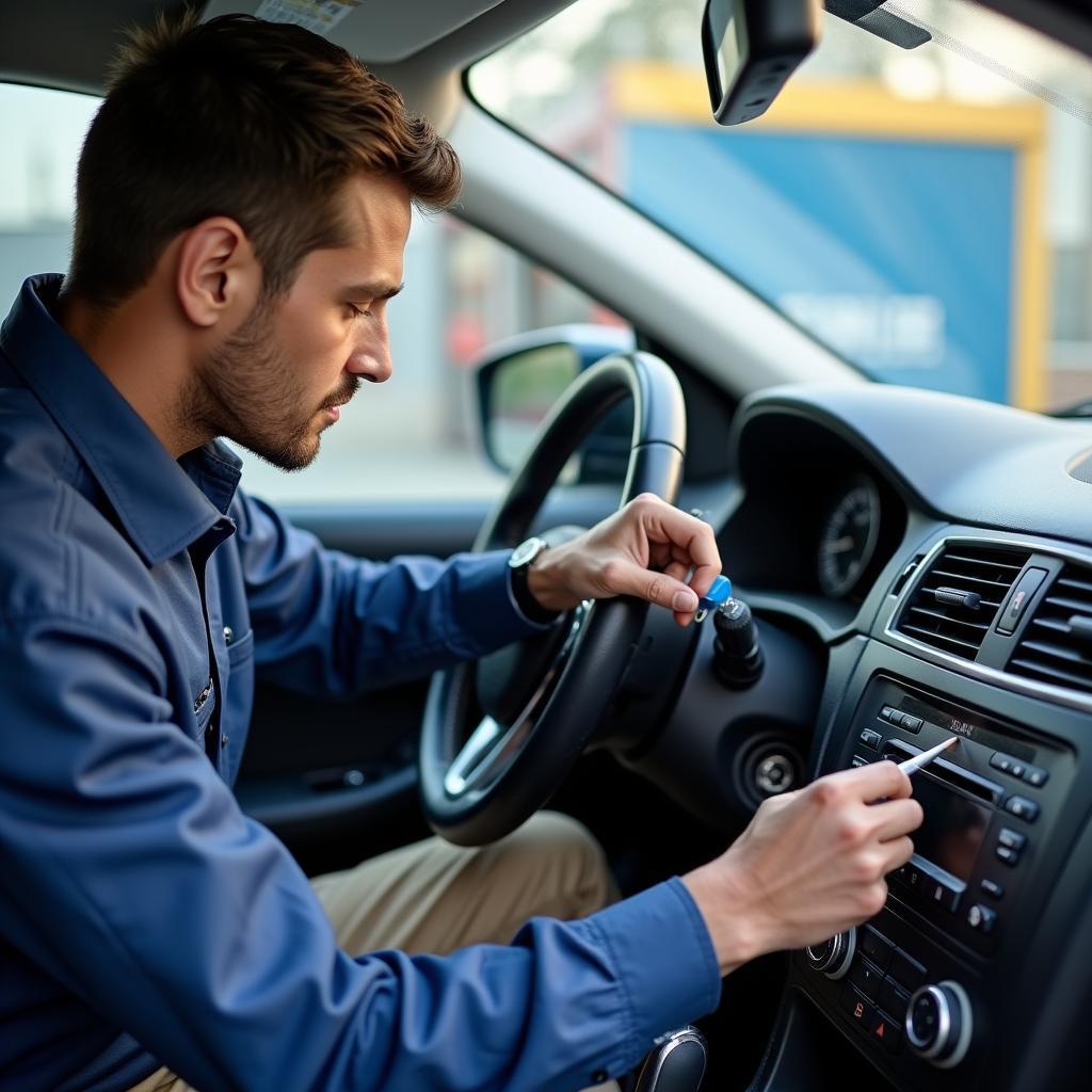 Certified Car AC Technician in Khanpur Ahmedabad performing a check-up