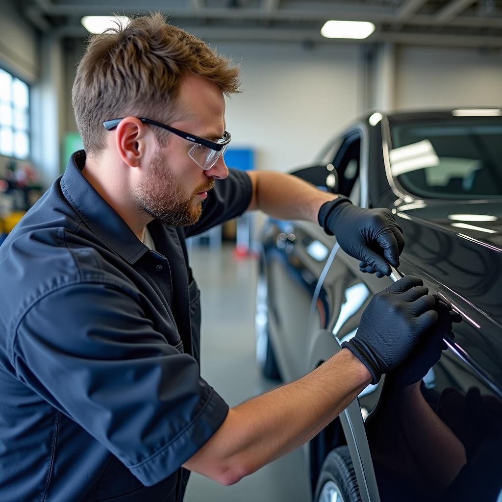 Certified Car AC Technician Performing Regas in Lincoln