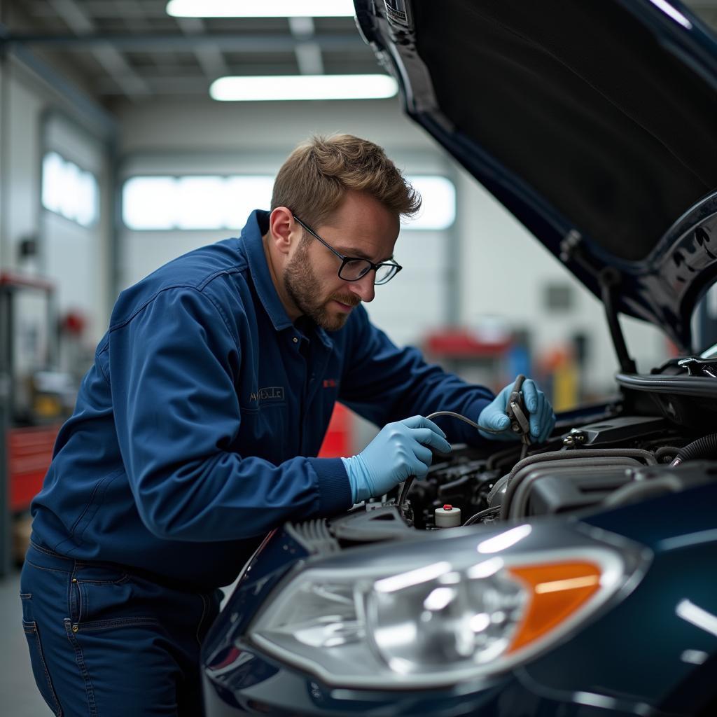 Certified Car Mechanic Working on a Vehicle