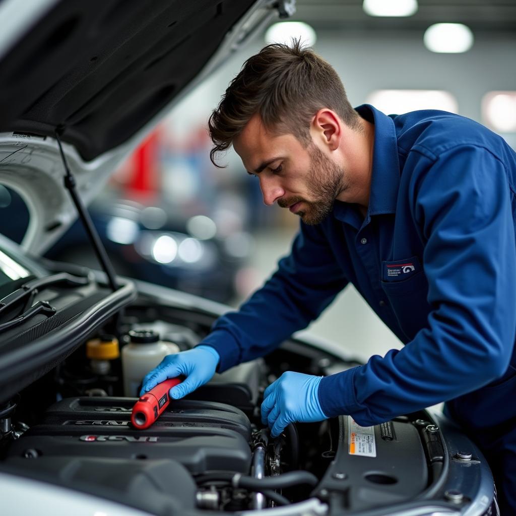 Certified Honda Civic Mechanic Working on Engine