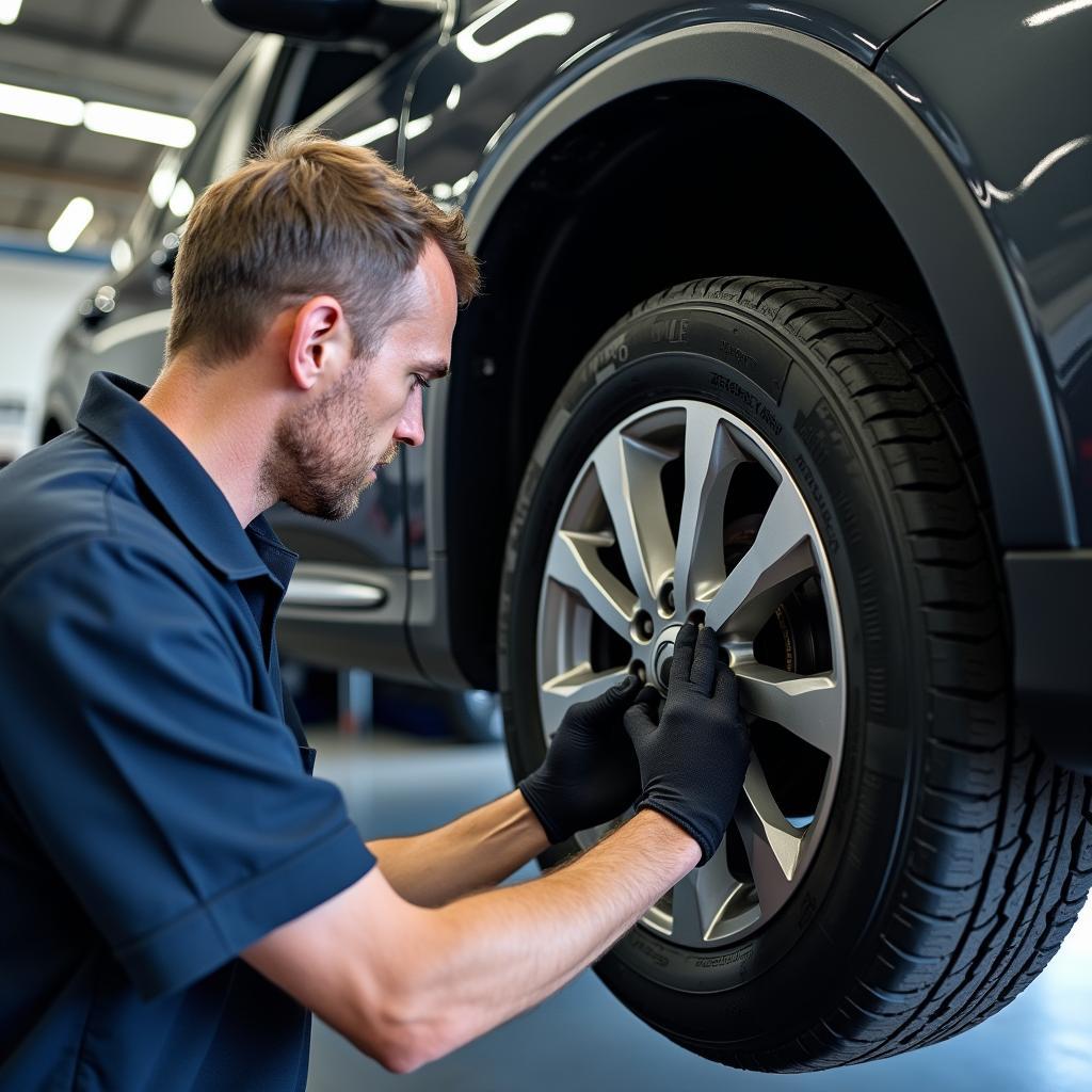 Certified SUV Mechanic Working on Brakes