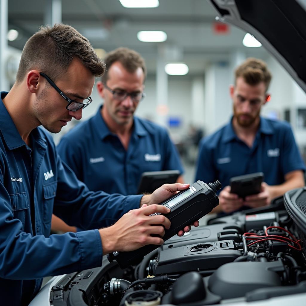 Certified Technicians Performing Engine Diagnostics