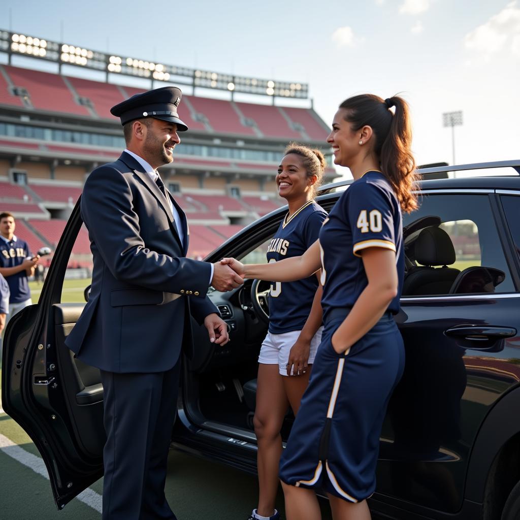 Chauffeur Opening Car Door for Football Fans