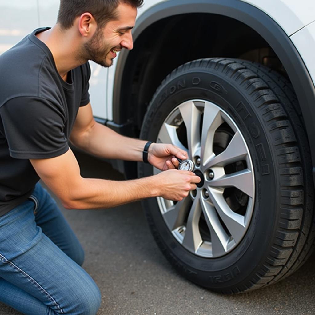 Checking Tire Pressure with a Gauge