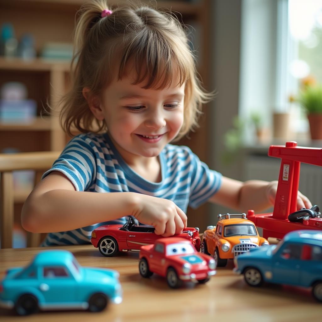 Child Using a Toy Car Service Kit