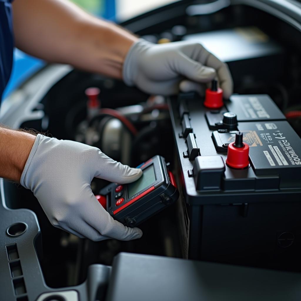 Choosing a Reputable Car Battery Service: Technician Checking Battery Connections