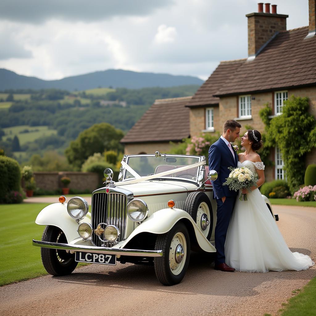 Classic Wedding Car in Lambton with Bride and Groom