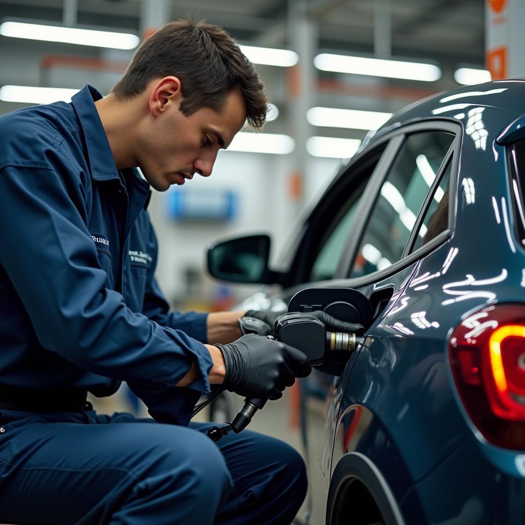 CNG Car Gas Service Technician at Work