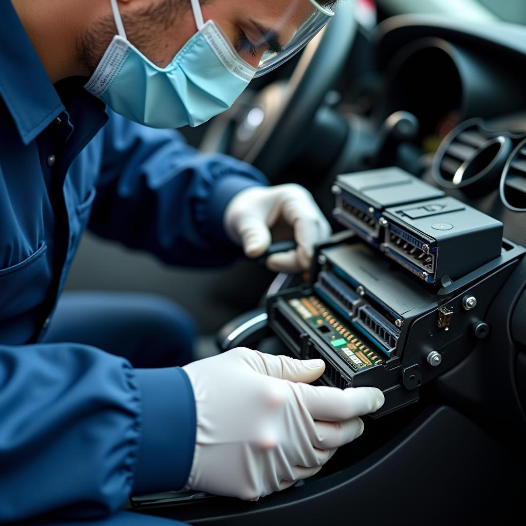 Technician Inspecting Vehicle's ECU