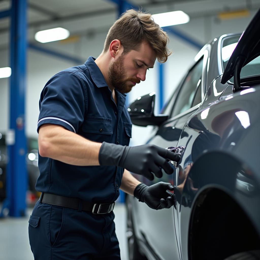 Skilled technician working on a car in a Coimbatore service station