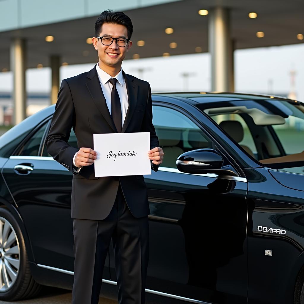 Conrad Tokyo Car Service Airport Transfer: A chauffeur greets a guest at Narita International Airport.