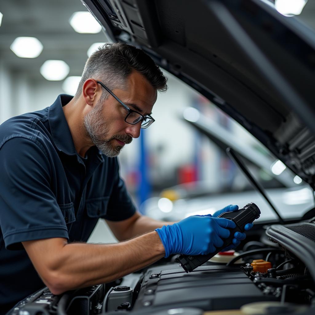 Experienced mechanic in Coral Springs performing car diagnostics