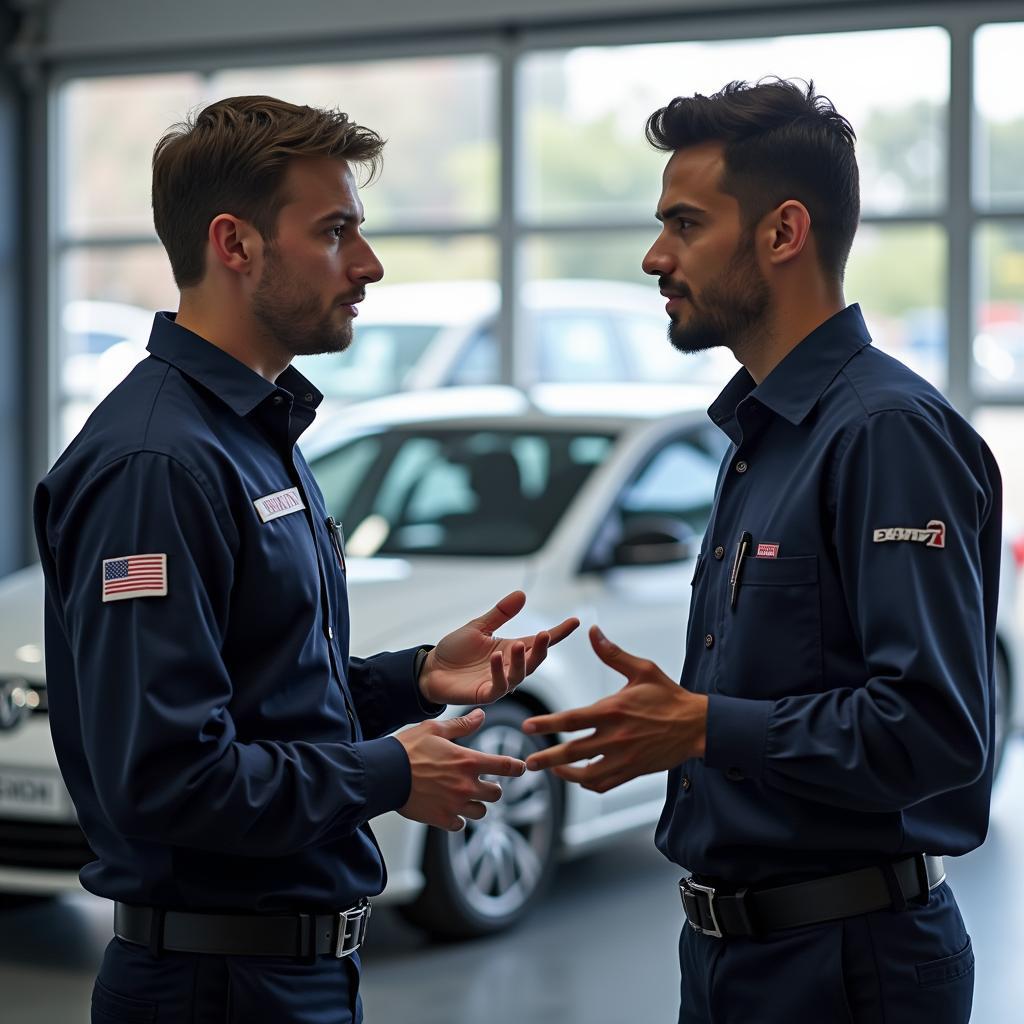 Customer Discussing Car Repair Options with a Bosch Service Advisor