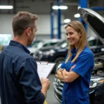 Customer Discussing Car Repair with Mechanic