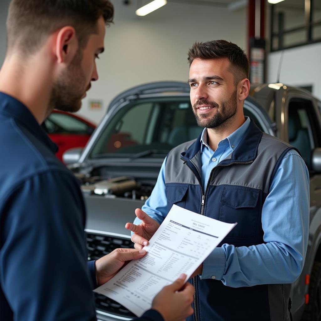 Customer Discussing Car Repair Options with a Qualified Mechanic