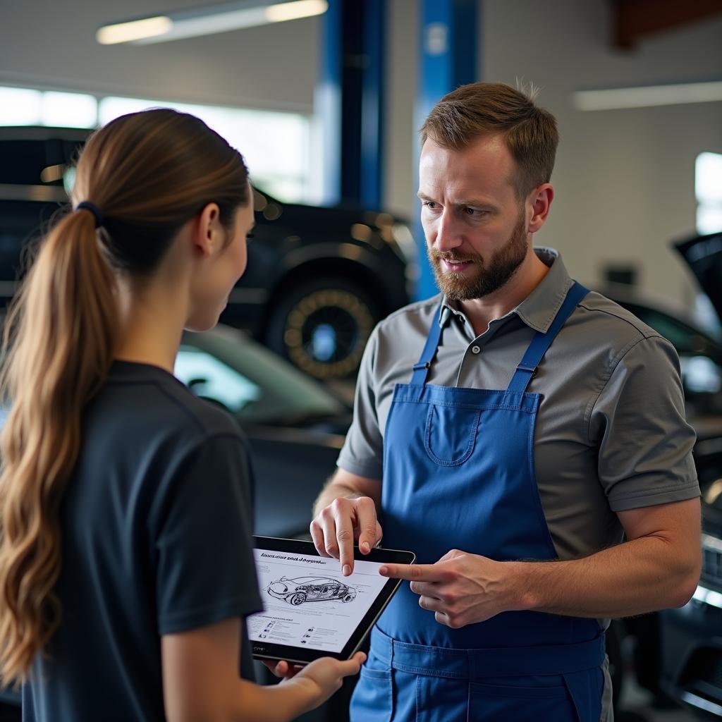 Customer Discussing Car Repair with Mechanic in Columbia