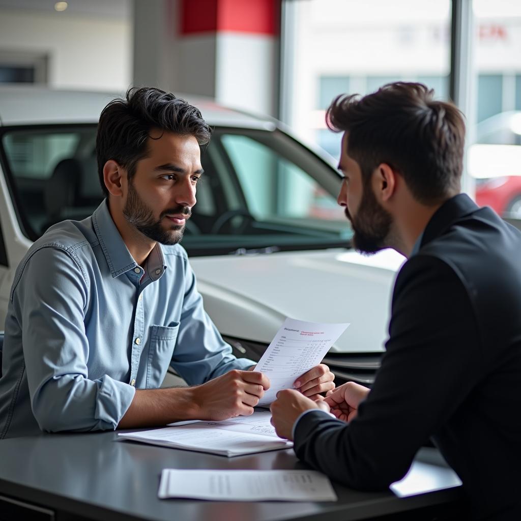 Customer Discussing Car Service with Advisor in Haryana