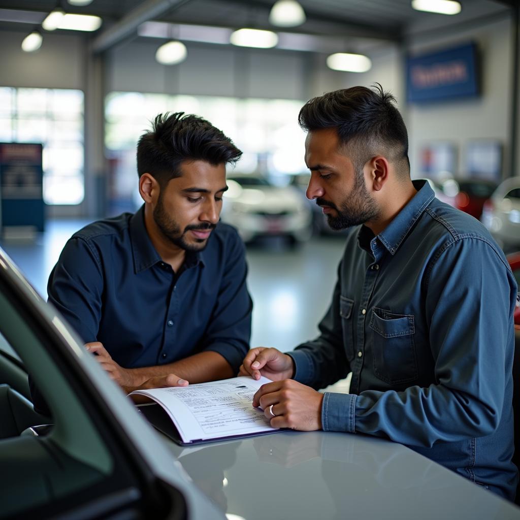 Customer Discussing Car Service Options with a Service Advisor