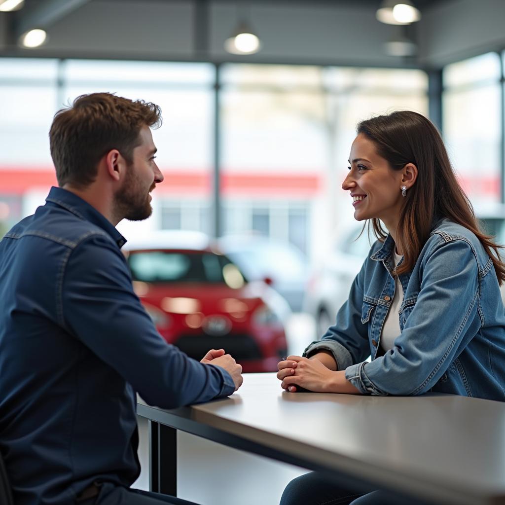 Customer Discussing Car Service with Advisor in Endeavour Hills