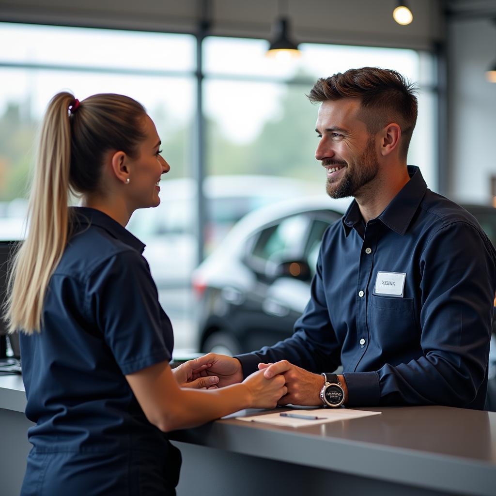 Customer Discussing Honda Amaze Service with Advisor