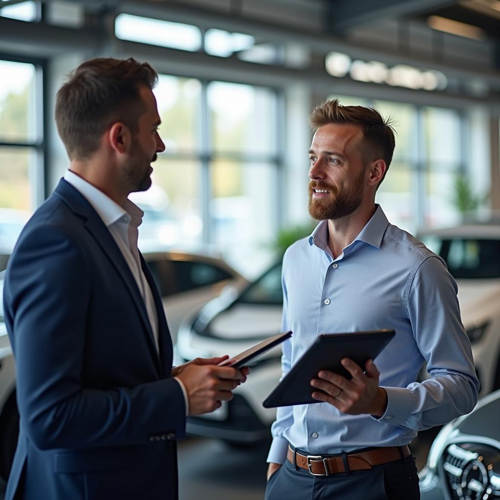 Customer Getting Car Serviced at Showroom