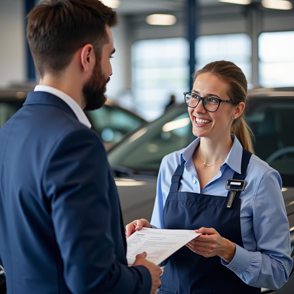 Customer Receiving Car Service Advice from a Service Advisor