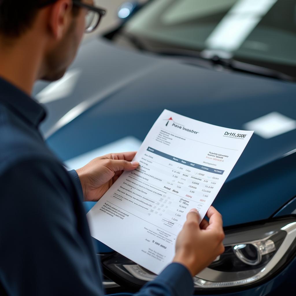 Customer Reviewing Car Service Invoice in Rajahmundry