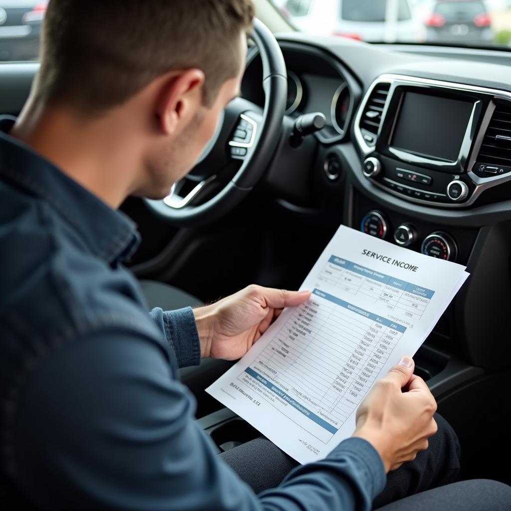 Customer Reviewing Service Quote at Jeep Dealership