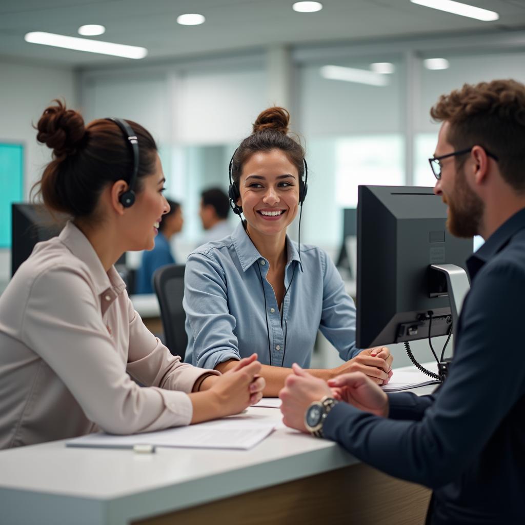 Friendly customer service representatives at a branded car service centre in Ongole