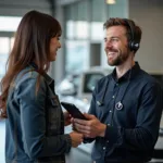 Customer service representative helping a car owner