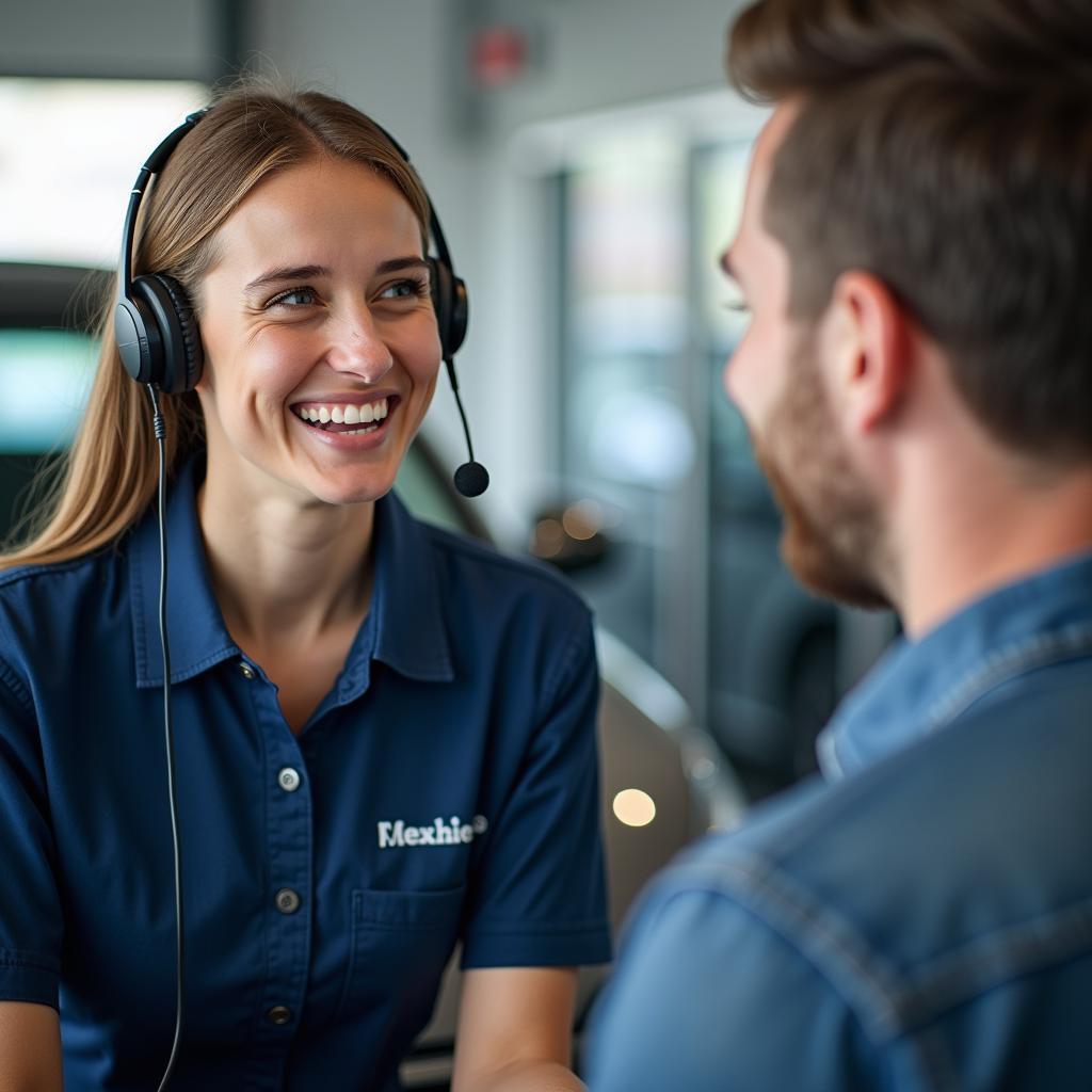 Customer Service Representative Talking to a Client in a Car Service Center