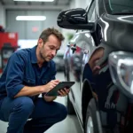 Mechanic inspecting a car in Deccan, Hyderabad