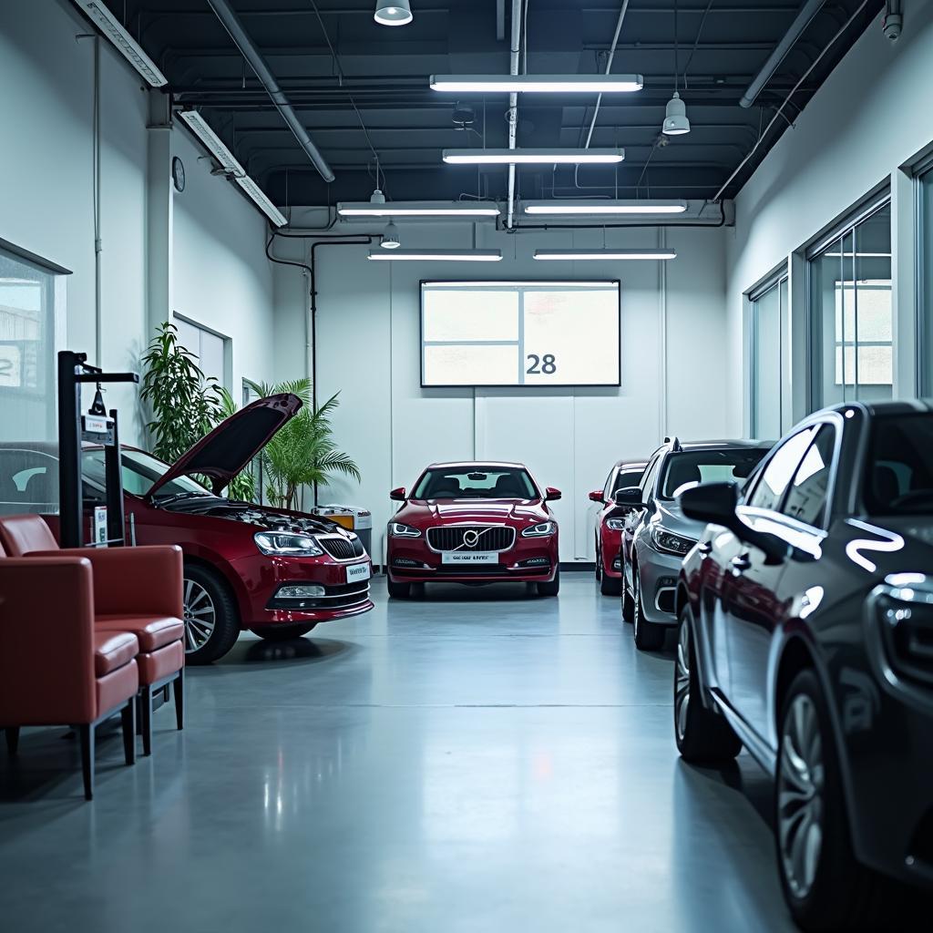 Modern and clean car service center interior in Delhi