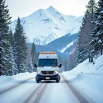 Car service navigating a snowy mountain road from Denver to Breckenridge