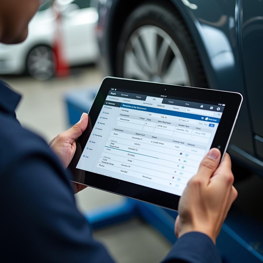 Digital Car Service Job Card on a Tablet