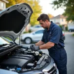 Mechanic Performing Doorstep Car Service in Noida