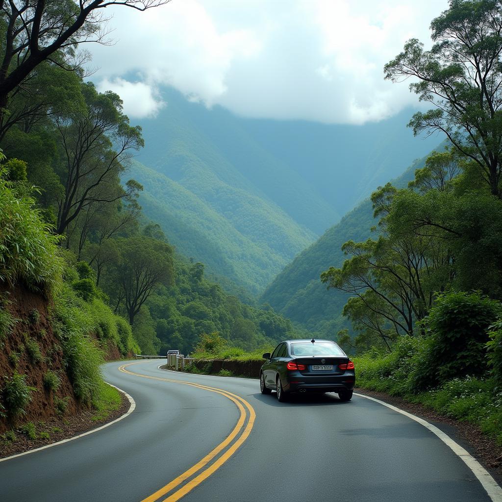 Driving along a scenic route in Ooty