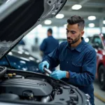 Mechanic Checking Engine at a Dubai Car Service Station