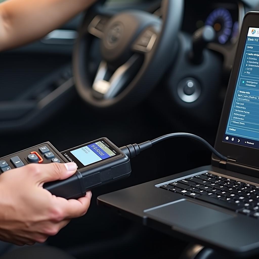 ECU Flashing Process: Connecting the diagnostic tool to the vehicle's OBD-II port