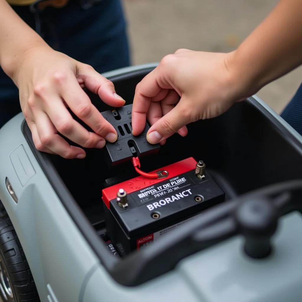 Checking the battery of a kid's electric car