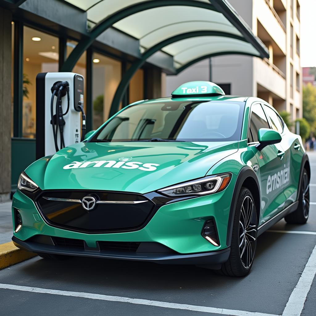 Electric Car Rental Taxi Service at Charging Station