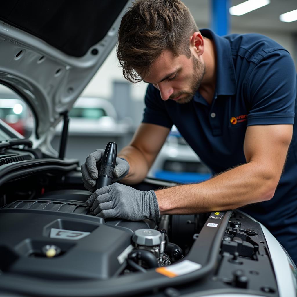 Experienced Technician Working on a European Car Engine