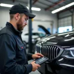 European Car Service Mechanic in Canning Vale Inspecting a Vehicle