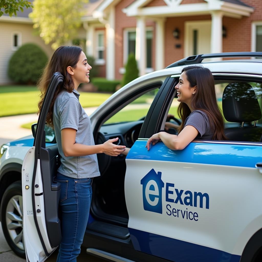 Student greeted by their exam service car driver in Kolkata