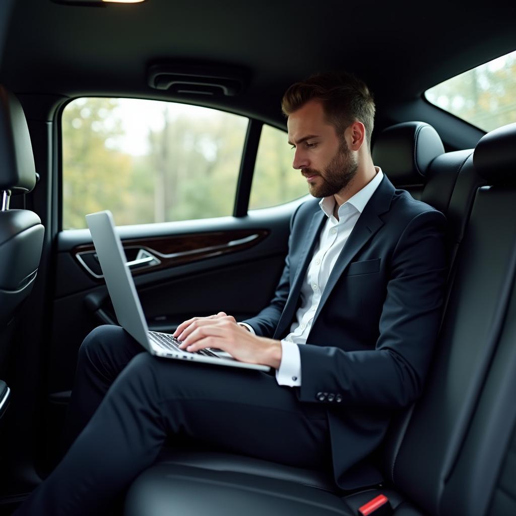 Executive Working in Car During Commute